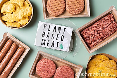 Variety of plant based meat, food to reduce carbon footprint Stock Photo