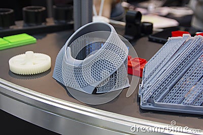 Variety of plastic products manufactured by 3D printing Stock Photo