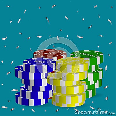 A variety of poker chips of different value,flying silver serpantine.Vector illustration Vector Illustration