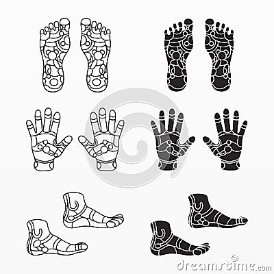 Variety of reflexology treatment set Vector Illustration