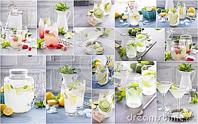 Variety of refreshing citrus lemonade drinks collage Stock Photo