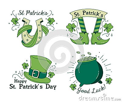 Variety of Saint Patrick stickers Vector Illustration