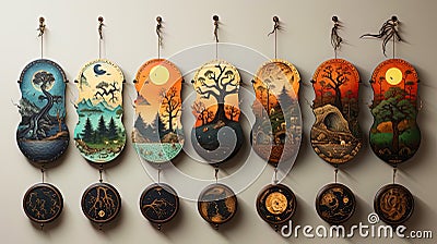 A variety of shades and drawings on wood wood, like the magic puzzles of natu Stock Photo