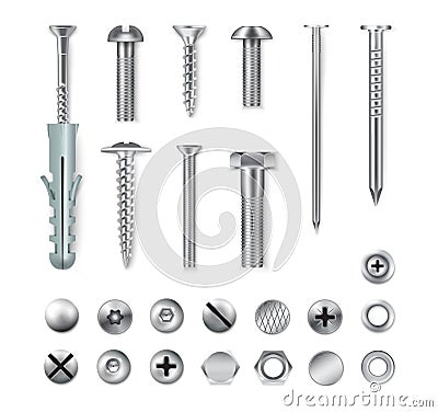 Variety of silver screw set Vector Illustration