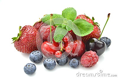 Variety of soft fruits, strawberries, raspberries, Stock Photo