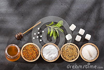 Variety of sugars on the table Stock Photo