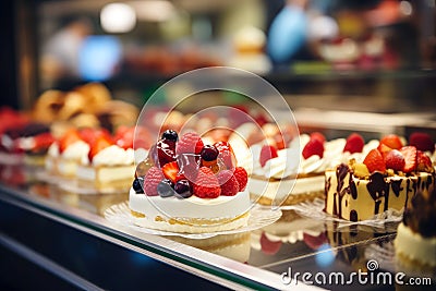 A variety of sweetness: cake selection at the patisserie Stock Photo