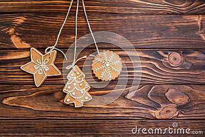 Variety tasty Christmas gingerbread cookies on the wooden table Stock Photo