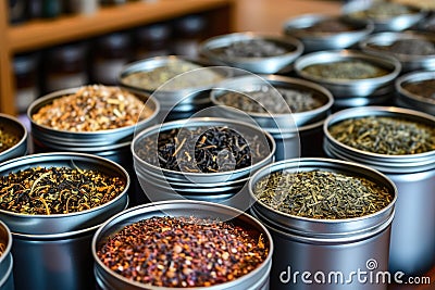 Assorted Loose Leaf Tea in Tins Stock Photo
