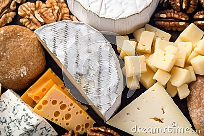 variety of texture detail in close-up shots of different cheese types Stock Photo
