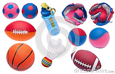 Variety of Toy Sports Objects Stock Photo