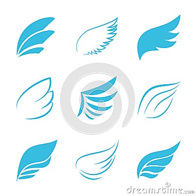 Variety Vector Blue Wings on White Background Vector Illustration