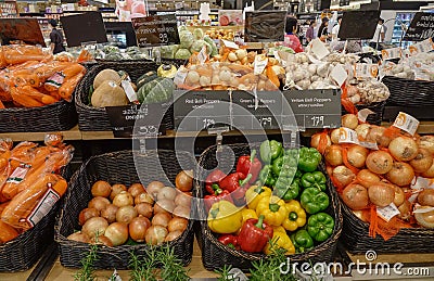 Variety vitamin products in fruit and vegetables Editorial Stock Photo