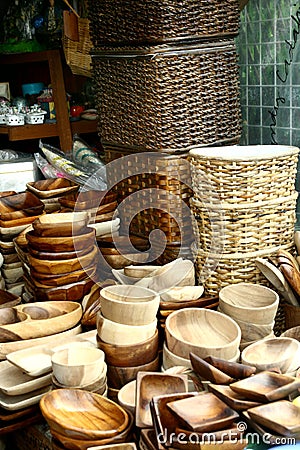 Variety of wood products sold at a store in Dapitan Arcade in Manila, Philippines Stock Photo