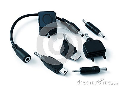 Various adapters for cell phones Stock Photo