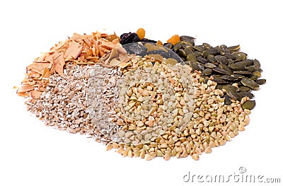 Various agricultural crops are poured together. Form a beneficial nutrient mixture Stock Photo