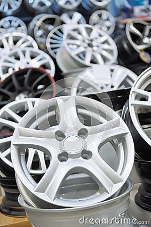 Various alloy wheels Stock Photo