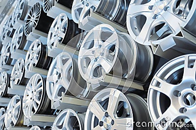 Various alloy wheels Stock Photo