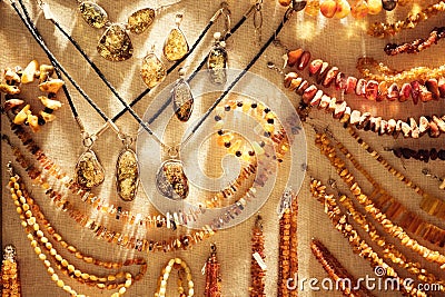 Various Amber Necklaces Stock Photo