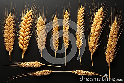 Various angles highlight a set of different wheat specimens Stock Photo