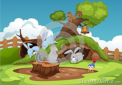 Various animals in the landscape background Vector Illustration