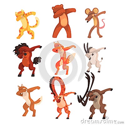 Various animals standing in dub dancing poses set, cute cartoon wild animals doing dubbing vector Illustration on a Vector Illustration