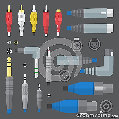 Various audio connectors and inputs set Vector Illustration