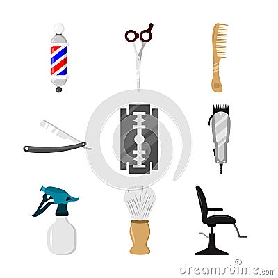 Various Barbershop Equipment Illustration Set Vector Illustration