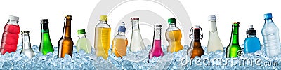 Various beverages in crushed ice Stock Photo