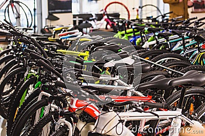 various bicycles displayed Stock Photo