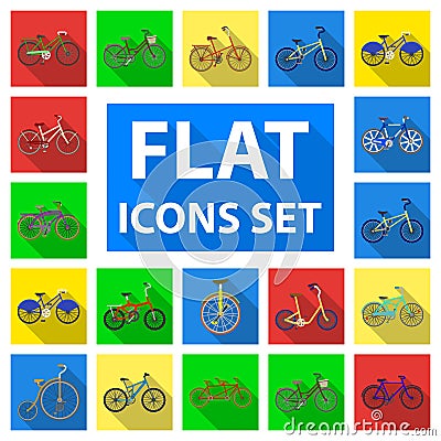 Various bicycles flat icons in set collection for design. Vector Illustration