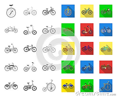Various bicycles mono,flat icons in set collection for design. The type of transport vector symbol stock web Vector Illustration