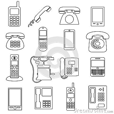 Various black phone symbols and outline icons set eps10 Vector Illustration