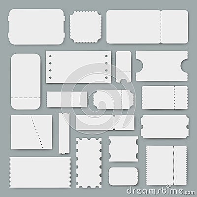 Various blank tickets a vector set, empty mockups for ticket designs, templates of vouchers or coupons Vector Illustration