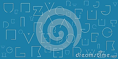 Various Blue Randomly Placed, Sized and Oriented Art Deco Style Bold Letters Pattern - Texture on Dark Wide Scale Background Vector Illustration
