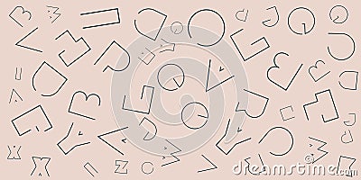 Various Blue Randomly Placed, Sized and Oriented Art Deco Style Bold Letters Pattern - Texture on ink Wide Scale Background Vector Illustration