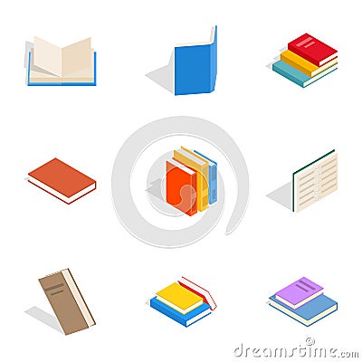 Various books icons, isometric 3d style Vector Illustration