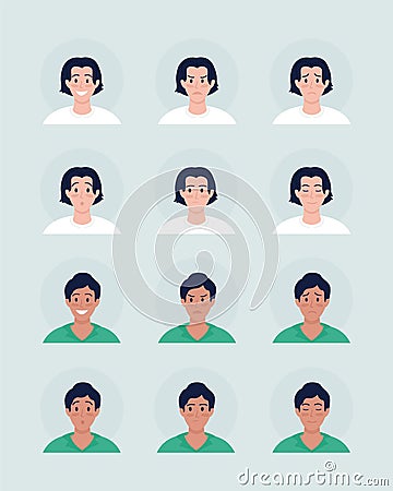 Various boys facial expressions semi flat color vector character avatar set Vector Illustration