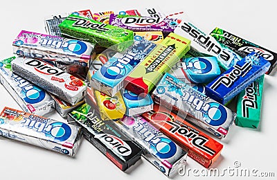 Various brand chewing gum Editorial Stock Photo