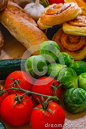 various breads and vegetables is still Stock Photo