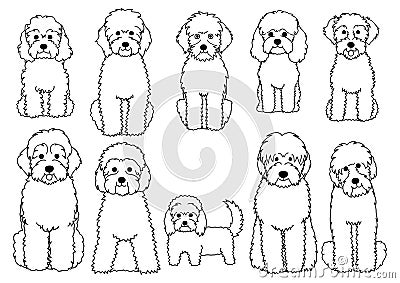 Cartoon doodle dogs sitting line art bundle Stock Photo