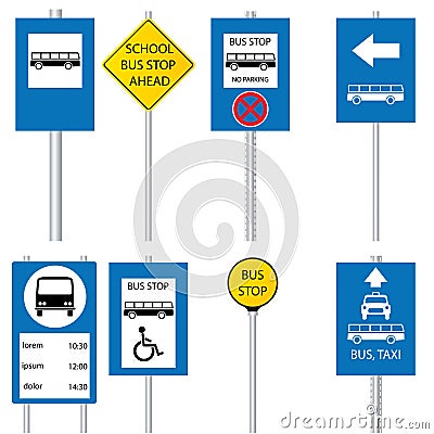 Various bus stop signs Vector Illustration