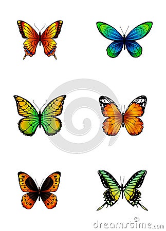 Various cartoon butterflies. Vector Illustration