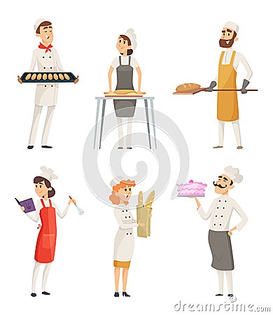 Various cartoon characters bakers at work Vector Illustration