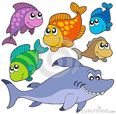 Various cartoon fishes collection Vector Illustration