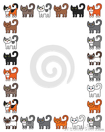 Various cats border frame. Cute and funny cartoon kitty cat vector illustration set with different cat breeds. Kids and Cute Carto Vector Illustration