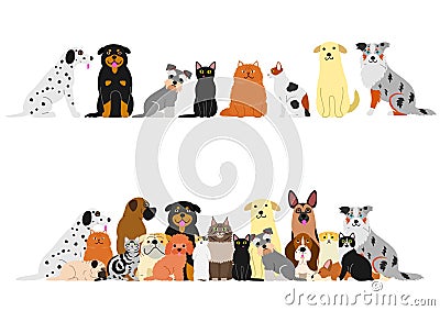 Various cats and dogs border set Vector Illustration