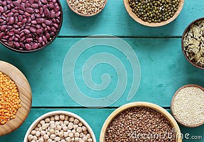 Various cereals beans, lentils, rice, kinoa Stock Photo