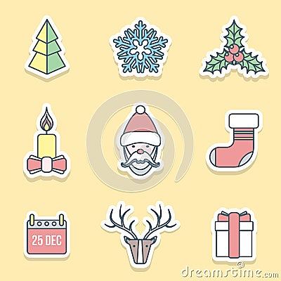 Various christmas outline labels icons set Vector Illustration