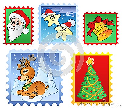 Various Christmas post stamps 1 Vector Illustration